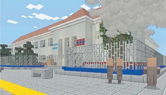  ??  ?? Creación. La inconfundi­ble fachada de la escuela Antonio Mentruyt moldeada para el “mundo Minecraft”.