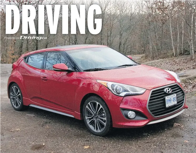  ?? LESLEY WIMBUSH/DRIVING.CA ?? The Veloster Turbo boasts exclusive badging, a diffuser-like rear fascia with integrated round exhaust tips, and 18-inch wheels.