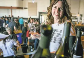  ?? John Storey / Special to The Chronicle 2018 ?? Coowner Tracey Brandt of Donkey & Goat during a wine tasting in Oakland in 2018. “Not being able to gather — it’s just so hard,” Brandt says now.