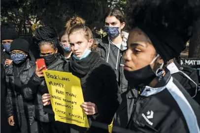  ?? Picture: Jacques Nelles ?? Pupils from Pretoria High School for Girls protest against school racism in Pretoria yesterday. See page 10.