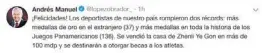  ?? ESPECIAL ?? AMLO felicitó a los atletas en su cuenta de Twitter.