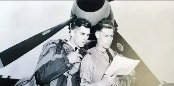  ??  ?? John Jefferson, left, was a fighter pilot during the Second World War. He remained in the military after returning to Canada, but eventually found himself manager and part-owner of The Laff.