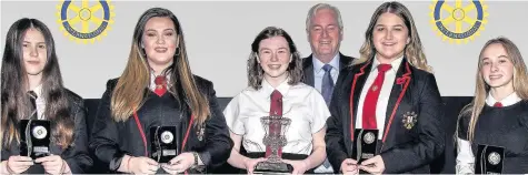  ??  ?? Worthy winners (L-R) Eve, Cara, Hope, Sarah and Eilidh with Bill McMullen, rotary club past president