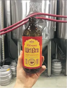  ??  ?? Vikram’s Weissen, from Trading Post Brewing, is now available at My Shanti and the Fort Langley brewery.