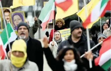  ?? PICTURE: REUTERS ?? Protesters chant slogans against the visit of Iran’s Foreign Minister Mohammad Javad Zarif outside the EU Council in Brussels, Belgium, this week. Iran slowed its nuclear programme in exchange for an easing of sanctions. US President Donald Trump is...