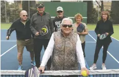  ?? ?? From left, Tony Gibb, Steve Marcus, Peter Brachmayer , Connie McCann, Joanne Rakers and Tania Brachmayer gather to play at Central Park court in Victoria.