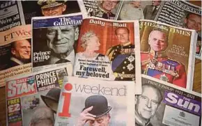  ?? EPA PIC ?? The British media’s coverage of the death of Prince Philip in London yesterday.