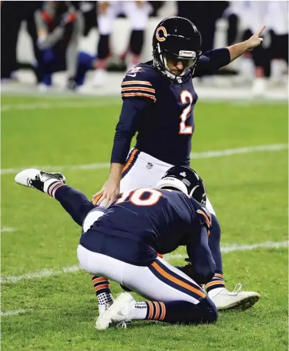  ?? GETTY IMAGES ?? The north end zone at Soldier Field had a hard-luck history with recent kickers, but Cairo Santos was true on his clutch kick.