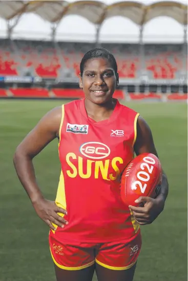  ?? Picture: GETTY IMAGES ?? READY TO GO: Kitara Whap-Farrar poses during a Gold Coast Suns AFLW media event held on the Gold Coast on Friday.