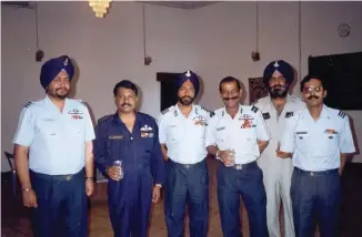  ??  ?? Wg Cdr Birender Singh Dhanoa CO No.17 Squadron on extreme left, with other