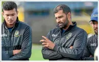  ??  ?? Bangladesh ODI captain Tamim Iqbal speaks to his side during a training session in Queenstown on Friday.