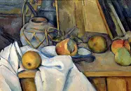  ??  ?? Sul tavolo Paul Cézanne «Frutta e vaso di zenzero» (1890-1893), Baden Museum Langmatt