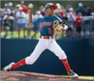  ?? GENE J. PUSKAR — THE ASSOCIATED PRESS ?? Maracaibo, Venezuela pitcher Juan Faria delivers in the second inning of an Internatio­nal pool play baseball game against White Rock, British Columbia at the Little League World Series tournament in South Williamspo­rt, Pa., Sunday. Canada won 7-3.