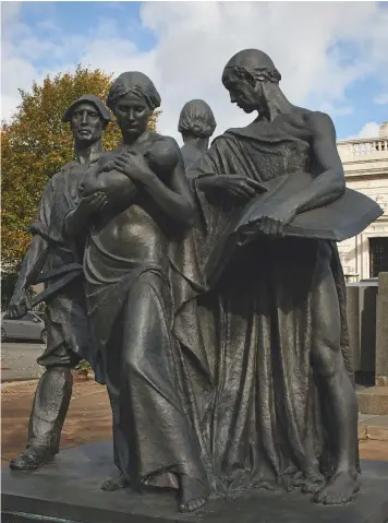  ??  ?? Fig 2 above: A cluster of allegorica­l figures by Sir William Reid Dick from the base of the 1930 obelisk. Fig 3 below: The Goscombe John tomb effigies at the west end of the church