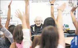  ?? K atie Falkenberg Los Angeles Times ?? MEL FEUER, 92, has been visiting with elementary school students for nearly a quarter of a century. “I love these kids,” he says. “The kids are fantastic.”