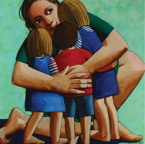  ??  ?? Anita Klein Hugging The Children, 2021, oil on canvas, 40340in (1023102cm)