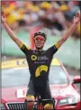  ?? AP/CHRISTOPHE ENA ?? France’s Lilian Calmejane won the eighth stage of the Tour de France Saturday, completing a 116-mile climb from Dole to Station des Rousses, France.