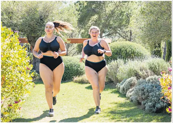  ??  ?? Ahead of the curvy: plus-size model Jada Sezer, left, and Bryony Gordon training in their underwear in Ibiza