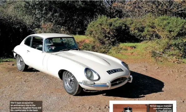  ??  ?? The E-type escaped for an anniversar­y trip to the Quantocks: daughter Fiona still fits comfortabl­y in the back