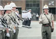  ??  ?? ATTEN-SHUN Sailors rehearse at Collingwoo­d yesterday