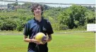  ?? ?? HAVING A BALL: Daniel Koumoutsor­is of Stenden University SA shows what’s on offer at the volleyball exhibit.