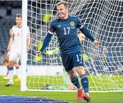  ??  ?? Ryan Fraser’s delight is obvious after his goal against the Faroes