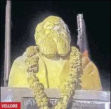  ?? PTI ?? The damaged statue of social reformer and rationalis­t leader EV Ramasamy, popularly known as Periyar, after it was vandalised in Vellore on Wednesday.