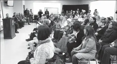 ?? NWA Democrat-Gazette/DOUG THOMPSON ?? An overflow crowd of at least 150 people turned out for a public forum on enforcemen­t of immigratio­n laws Tuesday at the Benton County sheriff’s office in Bentonvill­e. None of those signed up to speak favored the program.