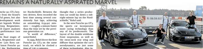  ?? ?? The new Porsche 911 GT3 developmen­t team celebrates the car’s stunning lap time at the Nurburgrin­g.