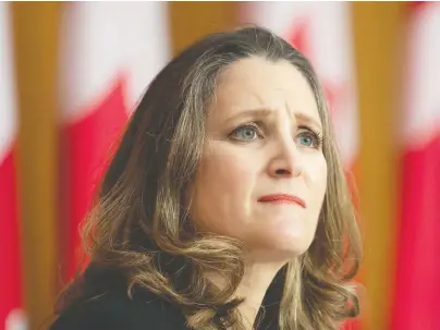  ?? ADRIAN WyLD/ THE CANADIAN PRESS ?? The challenge facing Finance Minister Chrystia Freeland now is to sustain public confidence. The take-charge style of leadership Ottawa employed at the start of the pandemic won't see us through the coming year, Robin Prest writes.