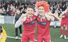  ?? ?? GET IN!: Boro’s Brad Plant, left, and Lewis Maloney celebrate the 2-1 win