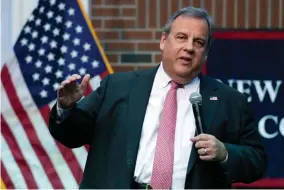  ?? AP PHOTO/CHARLES KRUPA ?? Former New Jersey Gov. Chris Christie addresses a gathering during a town hall style meeting at New England College, April 20, 2023, in Henniker, N.H. Christie is expected to launch his second campaign for the Republican nomination for president next week in New Hampshire.