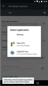 ??  ?? Selecting a mock location app allows you to create a fake GPS location.