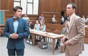  ?? BRIAN DOUGLAS/NETFLIX ?? Ted Bundy (Zac Efron) spars with prosecutor Larry Simpson (Jim Parsons) in “Extremely Wicked, Shockingly Evil and Vile.”