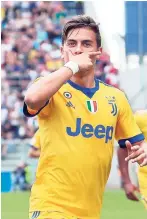  ?? AP ?? Juventus’ Paulo Dybala celebrates after scoring during a Serie A match between Sassuolo and Juventus, at Mapei Stadium in Reggio Emilia, Italy yesterday.