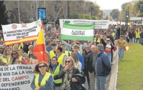  ?? // RAFAEL CARMONA ?? Unos 800 manifestan­tes, ayer en la protesta contra las políticas agrarias a su paso por Vallellano