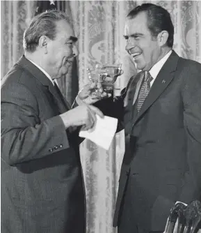  ??  ?? Below: Soviet leader Leonid Brezhnev (left) and US President Richard Nixon in 1973