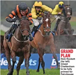  ?? ?? GRAND PLAN Nick Rockett (far left) mised Cheltenham to be fully primed for Fairyhouse