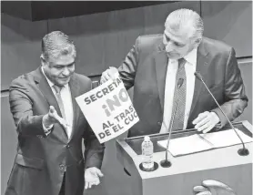  ?? ALEJANDRO AGUILAR ?? Adán Augusto López durante su comparecen­cia ayer en el Senado