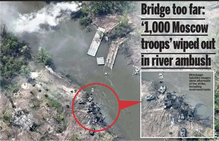  ?? ?? Wreckage: Satellite images show aftermath of the strike, including destroyed tanks