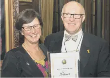  ??  ?? Wold Top owners Gill and Tom Mellor with their Farm Business award.