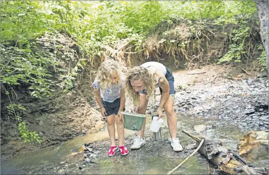  ?? [BROOKE LAVALLEY/DISPATCH] ?? Seven-year-old Jasmine Lagrasse and her mother, Chelsea, hunt for fish and insects during a “creeking” event at Highbanks Metro Park on Saturday.