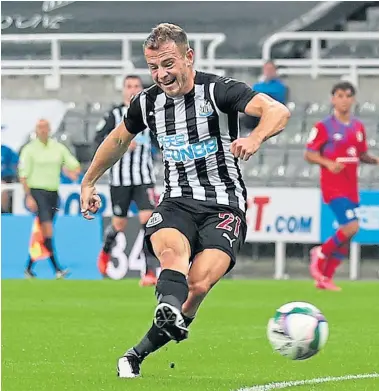  ??  ?? Ryan Fraser scores Newcastle United’s winner on his debut against Blackburn Rovers in midweek