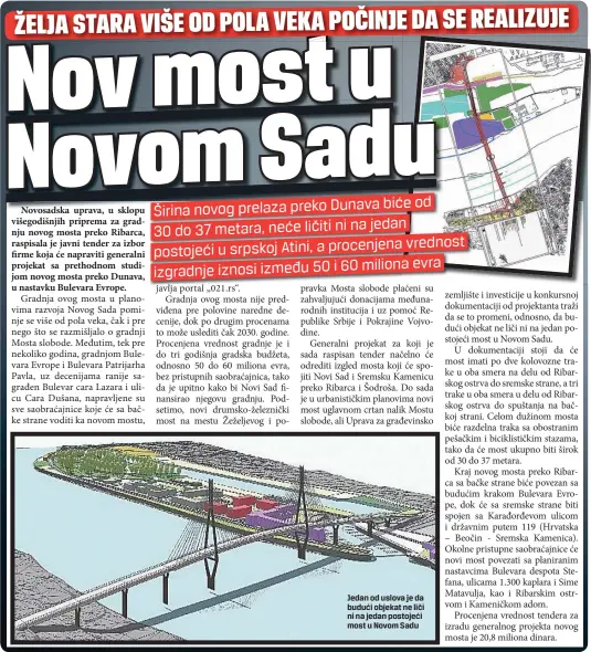  ??  ?? Jedan od uslova je da budući objekat ne liči ni na jedan postojeći most u Novom Sadu