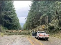  ?? CALTRANS DISTRICT 1VIA AP ?? In this photo provided by Caltrans District 1, crews work at removing multiple fallen trees blocking U.S. Highway 101in Humboldt County near Trinidad Wednesday, Jan. 4, 2023.