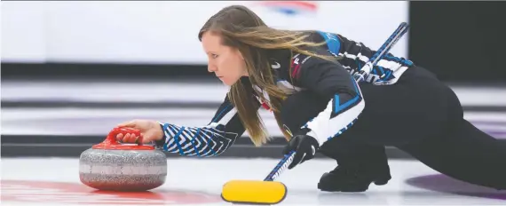  ?? SPORTSNET ?? Rachel Homan says a lot of fellow athletes at the Humpty's Champions Cup are surprised she is back on the ice so soon after giving birth, but she says she's throwing well.