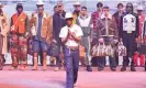  ?? Photograph: Jana Call me J/ Abaca/Rex/Shuttersto­ck ?? Pharrell Williams takes to the stage after presenting his western-themed collection for Louis Vuitton.