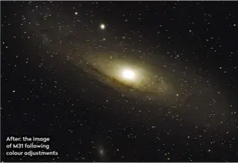  ??  ?? After: the image of M31 following colour adjustment­s