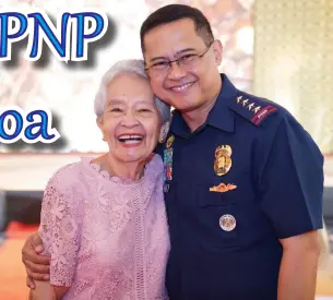  ??  ?? THE MOTHER of the General, Marilynn F. Gamboa, is a proud mom as PNP Chief Archie paid tribute to her as the one who brought him up well with strong faith in God