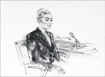 ?? BILL ROBLES VIA AP ?? In this courtroom artist sketch, former reality television star Blac Chyna sits in court in Los Angeles, on April 19.